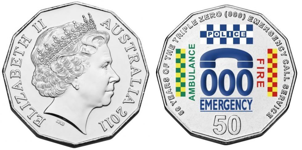 2011 Emergency 50 cent 50 Years of TRIPLE ZERO 000 coin