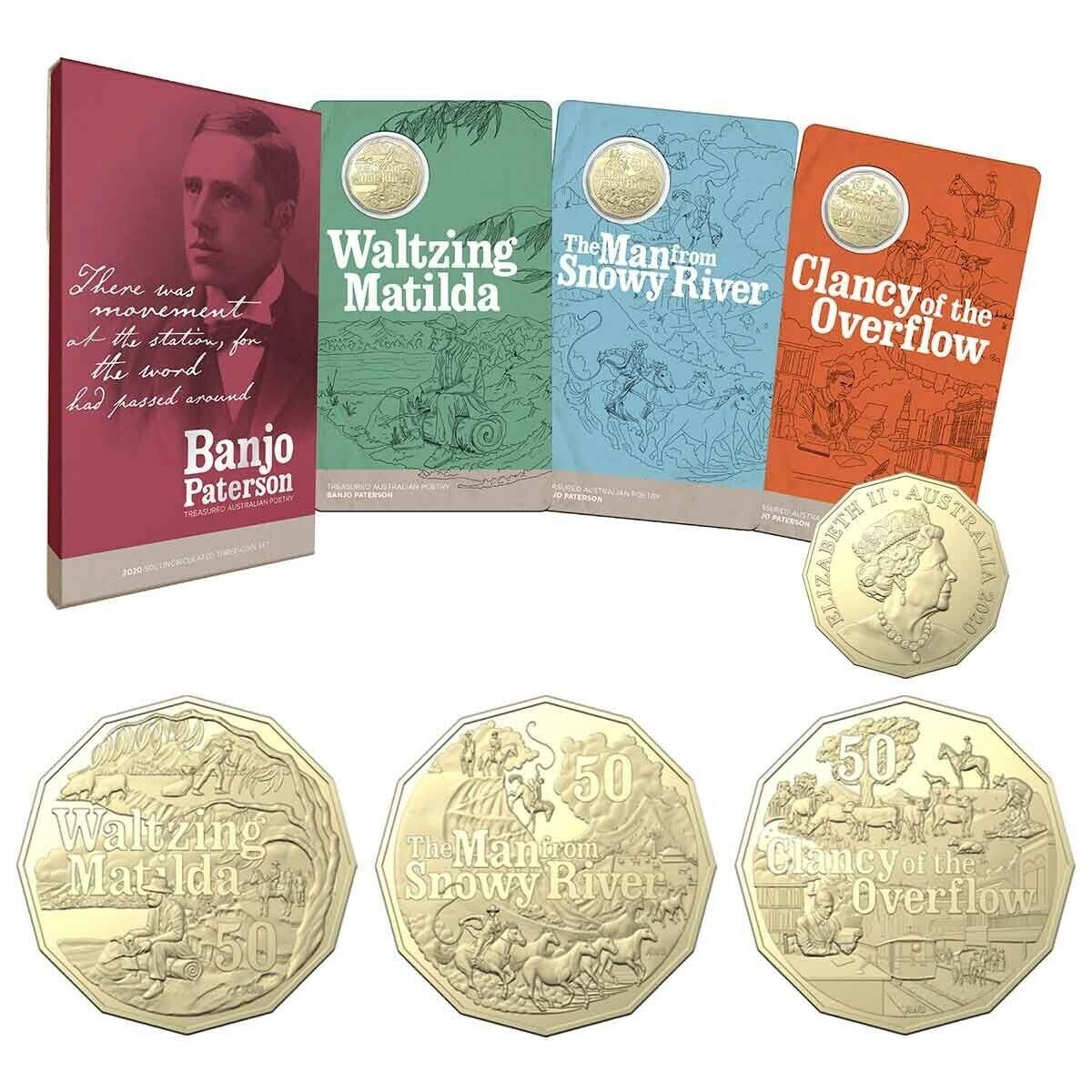 2020 50c Banjo Paterson Three coin set with Folder