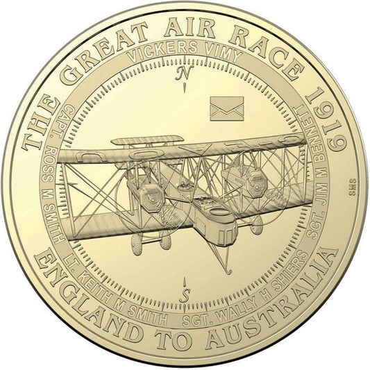 2019 $1 Centenary of First Flight England to Australia Vickers 'Vimy' G-EAOU Coin & Stamp Cover PNC