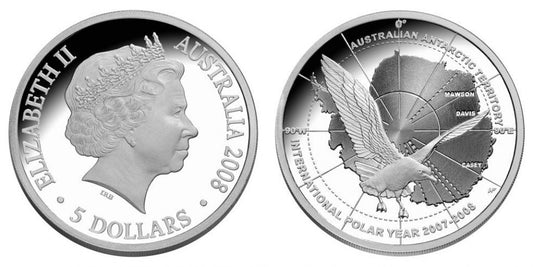 2008 Polar Series International Polar Year $5 Fine Silver Proof Coin - Antarctic Territory
