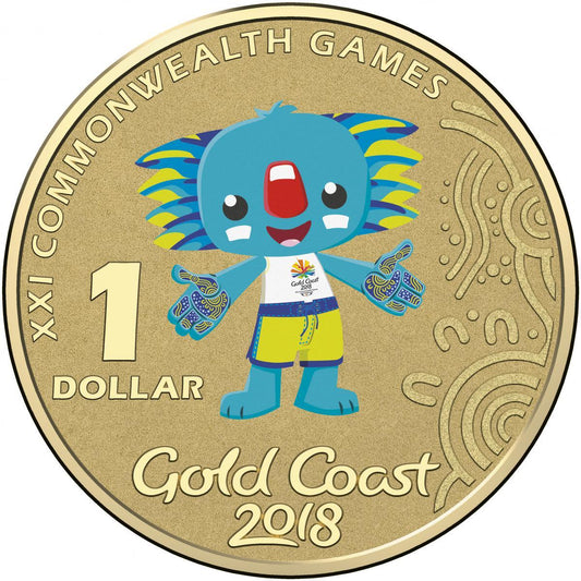 2018 $1 Coloured Frosted Australian Gold Coast Commonwealth Games Borobi UNC on card Royal Australian Mint