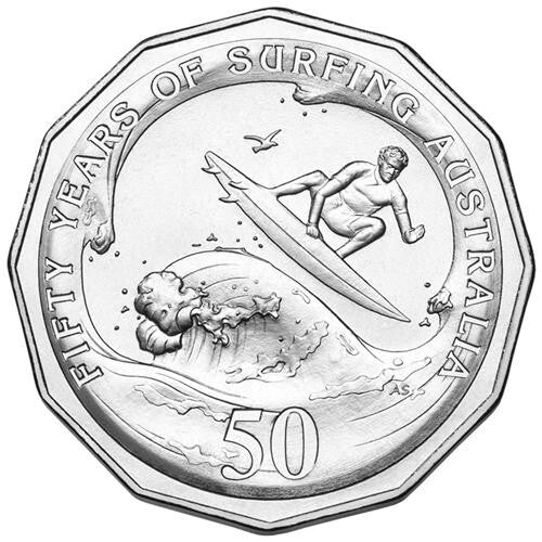 2013 Surfing Australia 50th Anniversary Stamp and coin cover PNC 50 cent