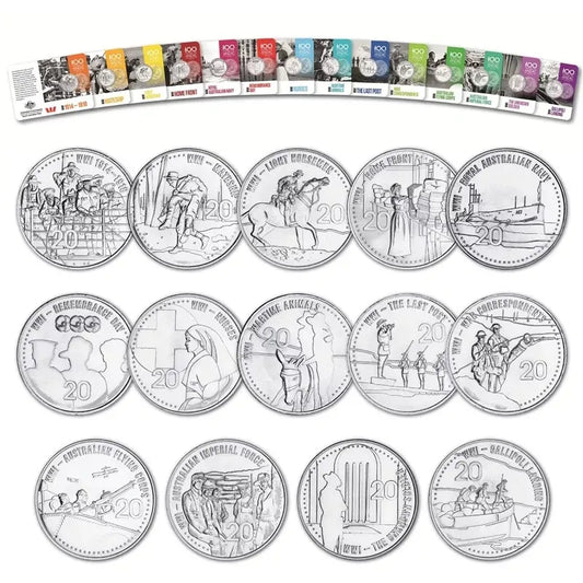 2015 ANZACS Remembered including album and 14 carded coins