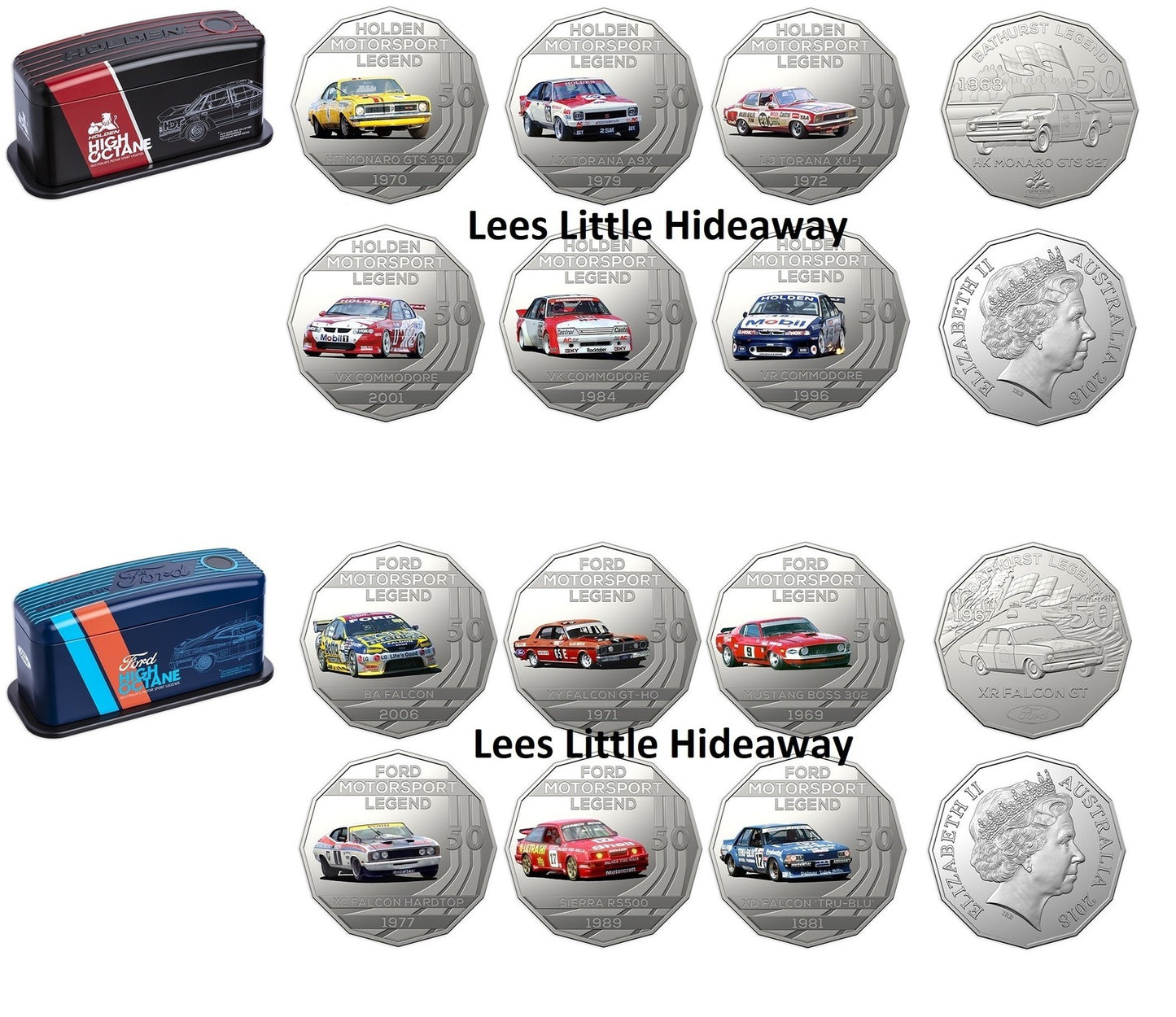 2018 Ford & Holden Motorsport 7 Coin Collection with collectors tins (1 of each set)