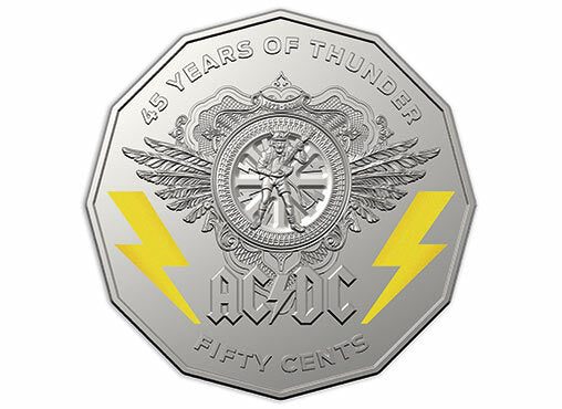 2018 50c Coloured Uncirculated Coin AC/DC (ACDC) - 45 Years of Thunder