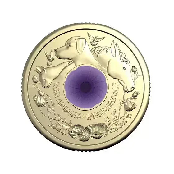 2024 $2 Purple Poppy War Animals Remembrance ‘C’ Mintmark Uncirculated Coin UNC