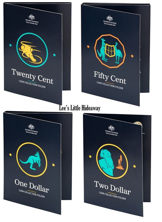 Royal Australian Mint 20 cent, 50 cent, $1 & $2 Circulating Coin Folders/Albums (Set of 4)