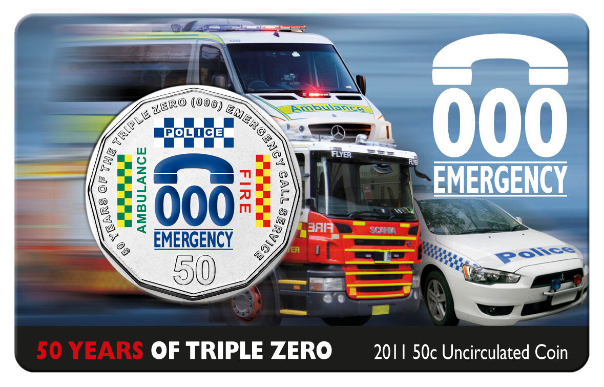 2011 Emergency 50 cent 50 Years of TRIPLE ZERO 000 coin