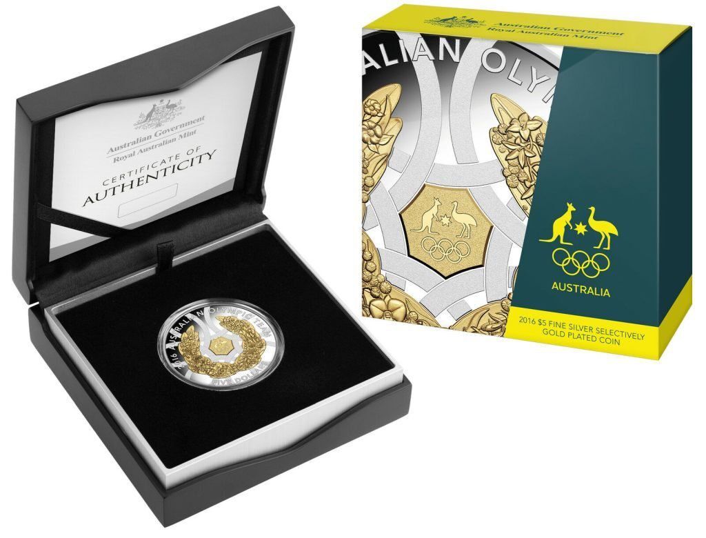 2016 $5 Australian Olympic Team 1oz Silver Selectively Gold Plated Coin