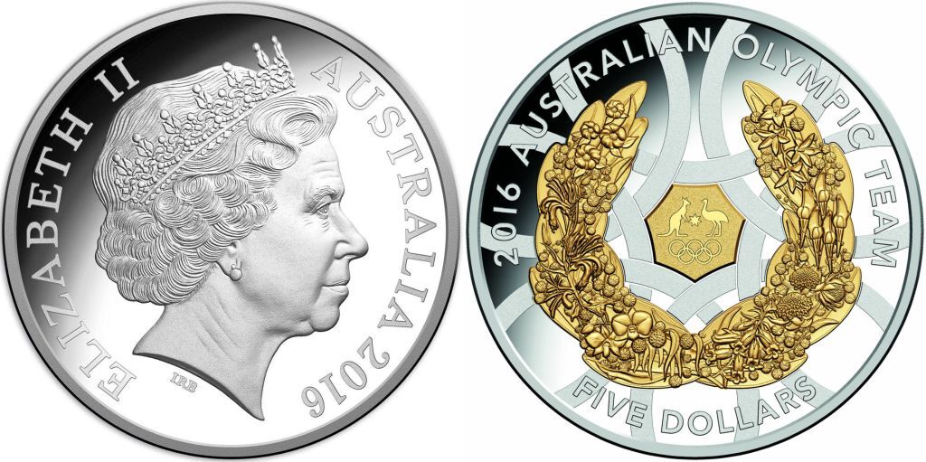 2016 $5 Australian Olympic Team 1oz Silver Selectively Gold Plated Coin