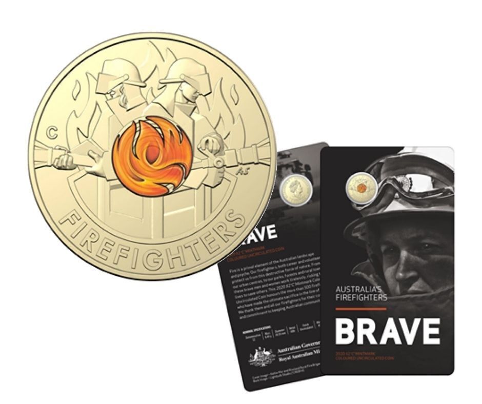 2020 Brave Fire Fighter "C" mintmark $2 Dollar Carded Coin UNC
