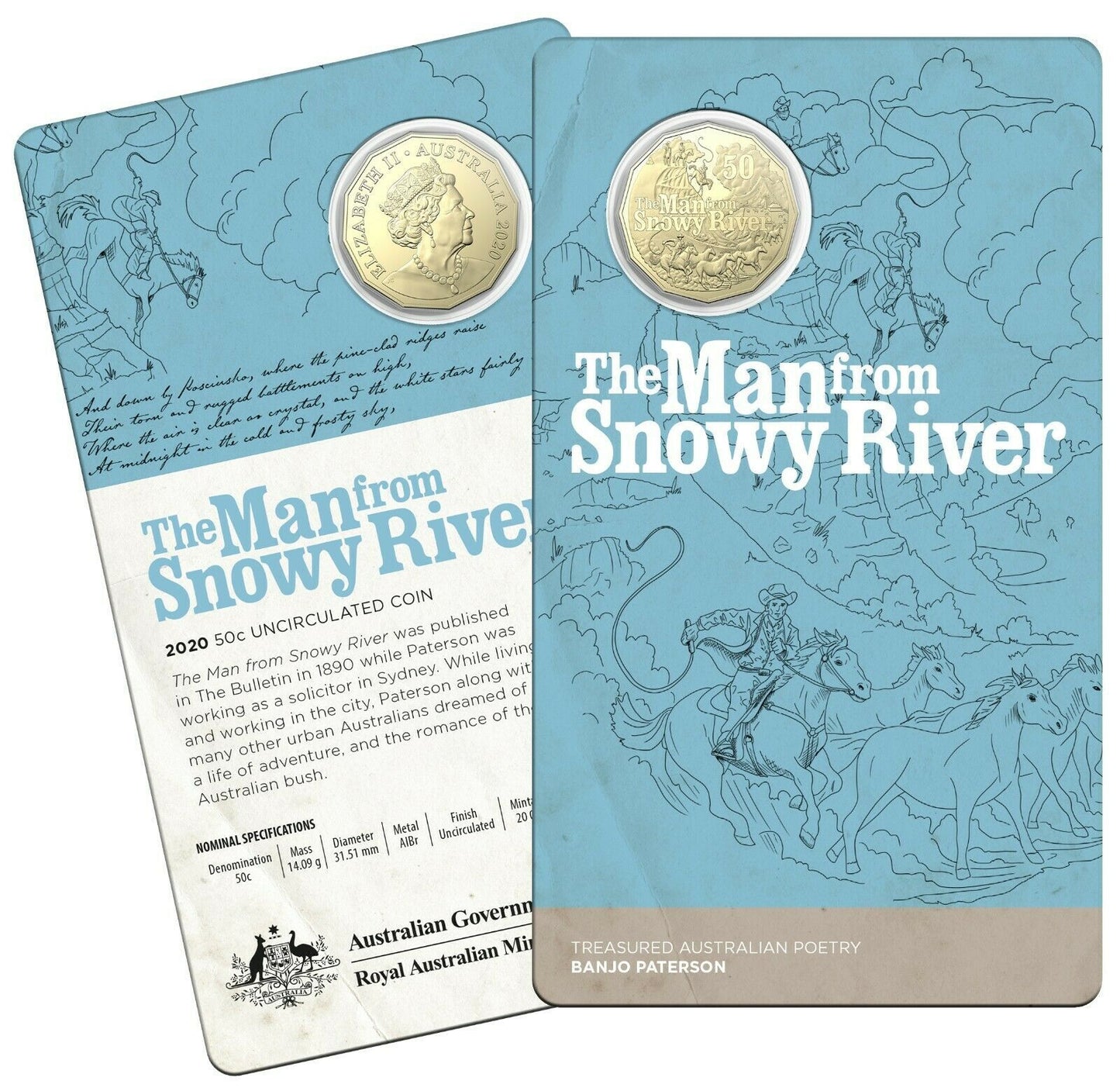 2020 50c Banjo Paterson Three coin set with Folder