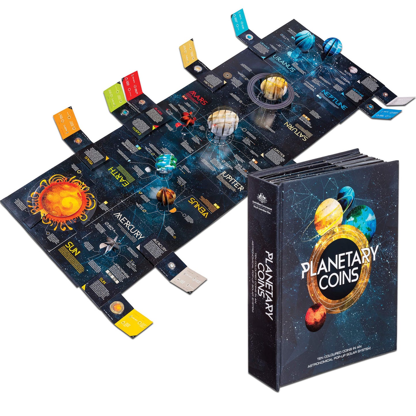 2017 Planetary 10 Coin collection in a Pop Up Book Display 