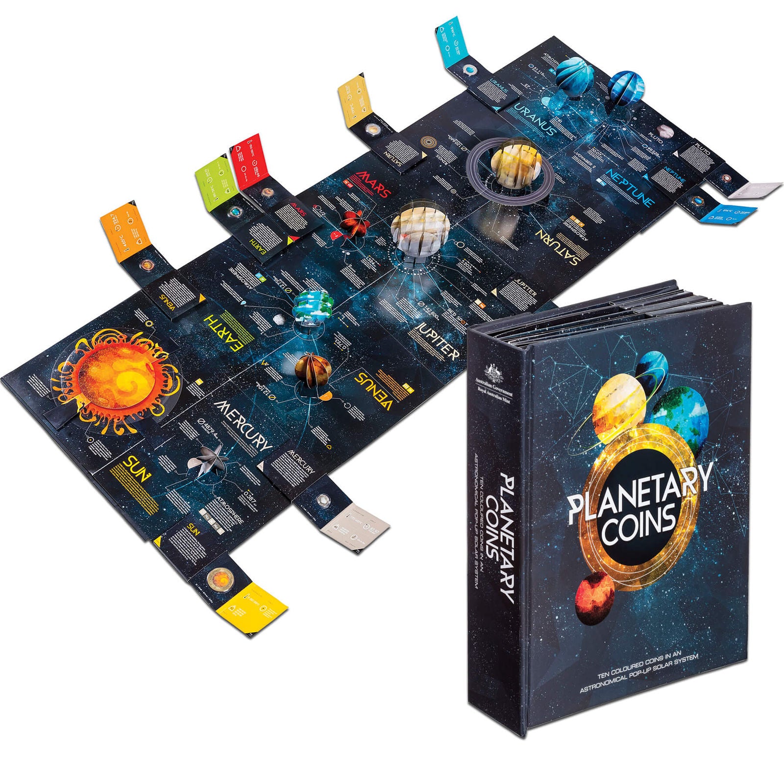 2017 Planetary 10 Coin collection in a Pop Up Book Display 