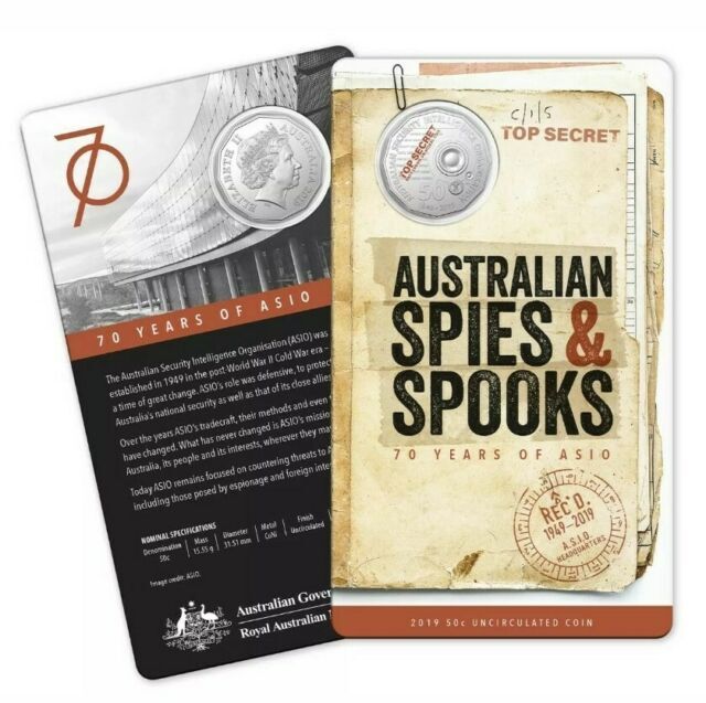 2019 ASIO 50c Coin UNC on card - 70th Anniversary Spies And Spooks