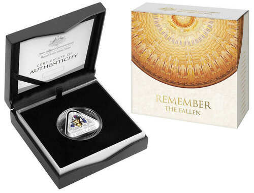 2016 $5 Coloured Fine Silver Proof Triangular Coin - Remember The Fallen Royal Australian Mint