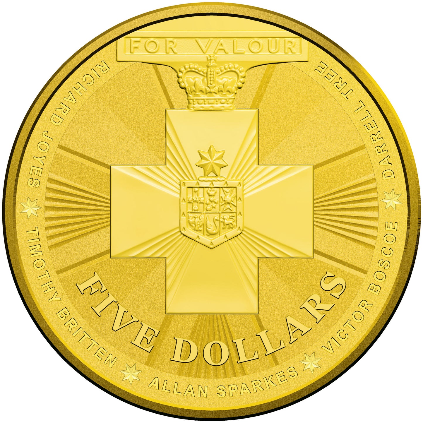 2015 $5 Gold-plated Fine Silver Frosted Uncirculated Australian Bravery Coin Royal Australian Mint
