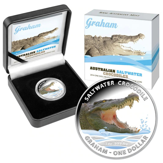 2014 $1 Australian Crocodiles Graham Silver Proof Coin Royal Australian Mint