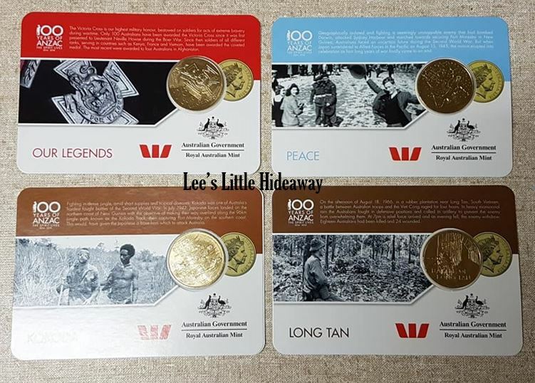 2016 Anzac to Afghanistan 25 cent coin (set of 4 coins) Our Legends, Kokoda, Long Tan & Peace.