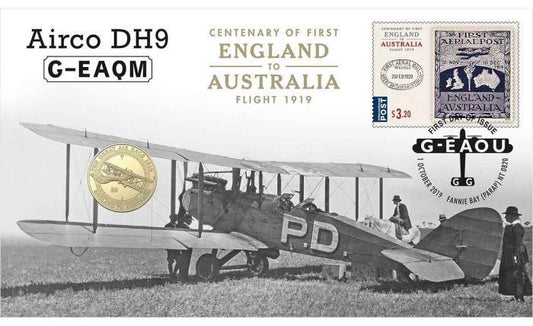 2019 $1 Centenary of First Flight England to Australia Airco DH9 G-EAQM Coin & Stamp Cover PNC