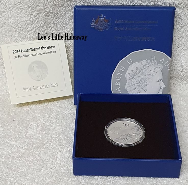 2014 50 cent Lunar Year of the Horse Fine Silver Frosted Uncirculated Coin Royal Australian Mint