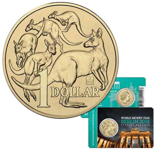 2018 $1 WMF (World Money Fair) Berlin Brandenburg Gate Privy Mark Uncirculated Coin on Card