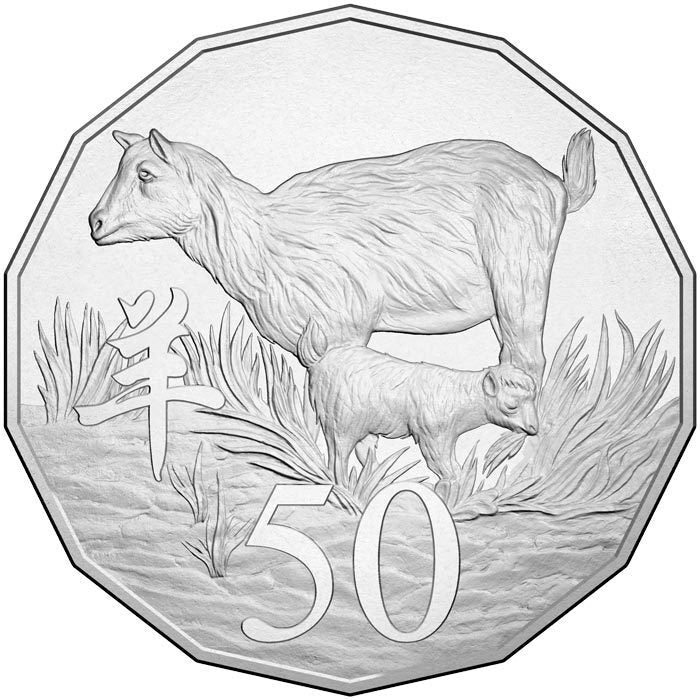 2015 50c Year of the Goat Tetra-Decagon Uncirculated Coin in Card