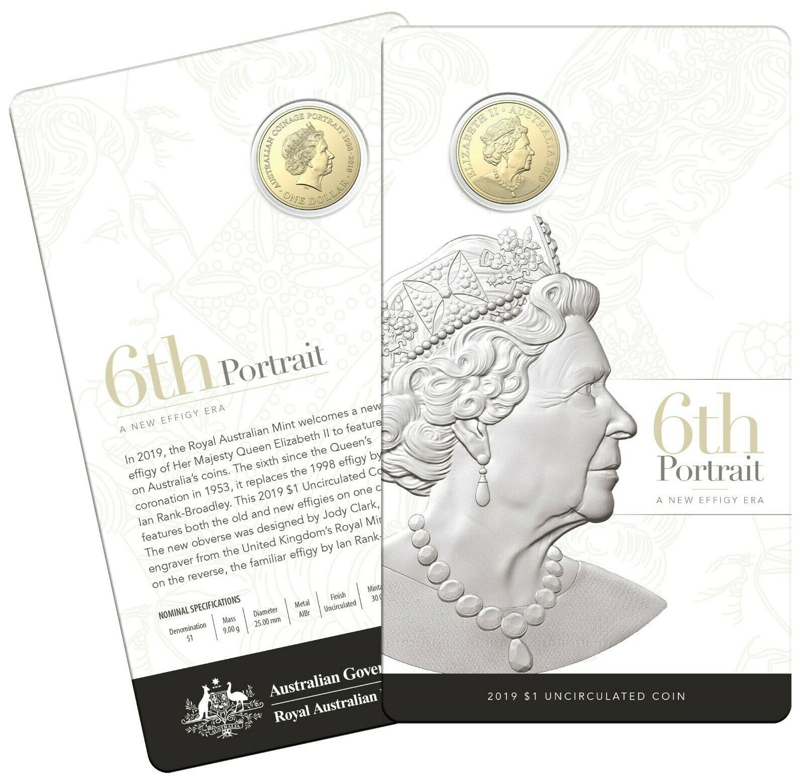 2019 $1 6th Portrait A new Effigy Era Her Majesty Queen Elizabeth II UNC carded coin - Royal Australian Mint