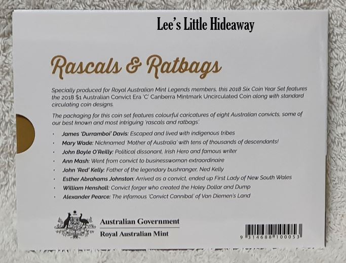 2018 Rascals & Ratbags Legends Edition Uncirculated 6 Coin Set (Ballot) Royal Australian Mint