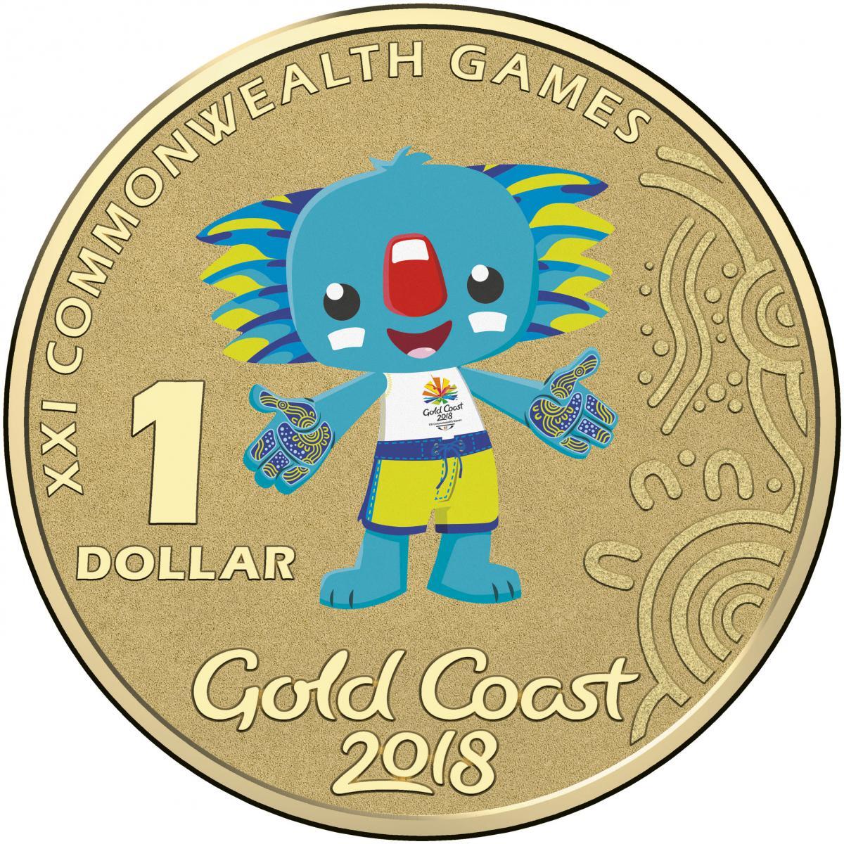 2018 $1 Coloured Frosted Australian Gold Coast Commonwealth Games Borobi UNC on card Royal Australian Mint