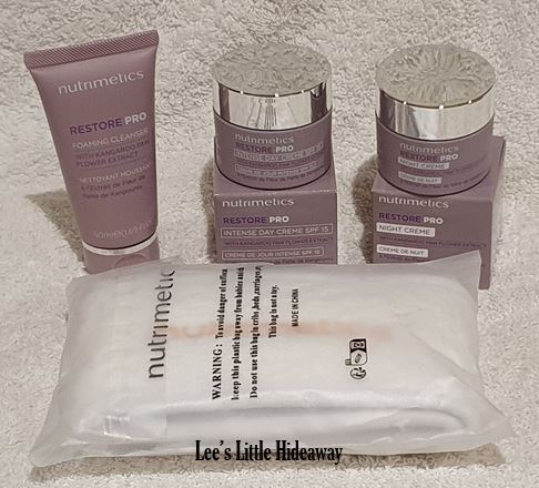 Nutrimetics Restore PRO Mini Travel Trio (Day creme, night creme, foaming cleanser & white headband)