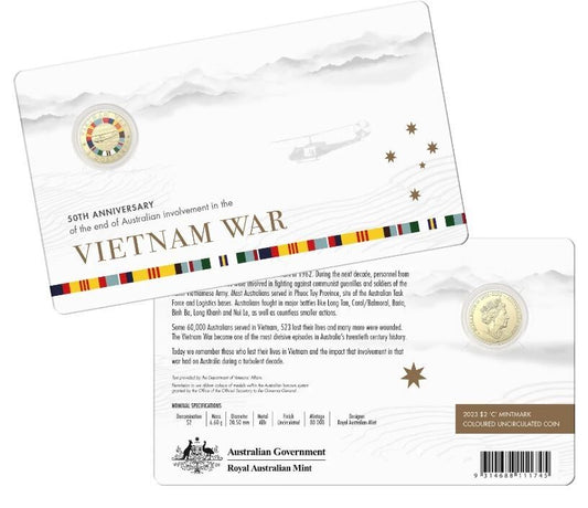 2023 Vietnam $2 'C' Mintmark Coloured Coin Vietnam War 50th Anniversary UNC