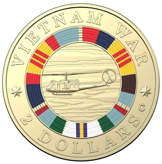 2023 Vietnam $2 'C' Mintmark Coloured Coin Vietnam War 50th Anniversary UNC