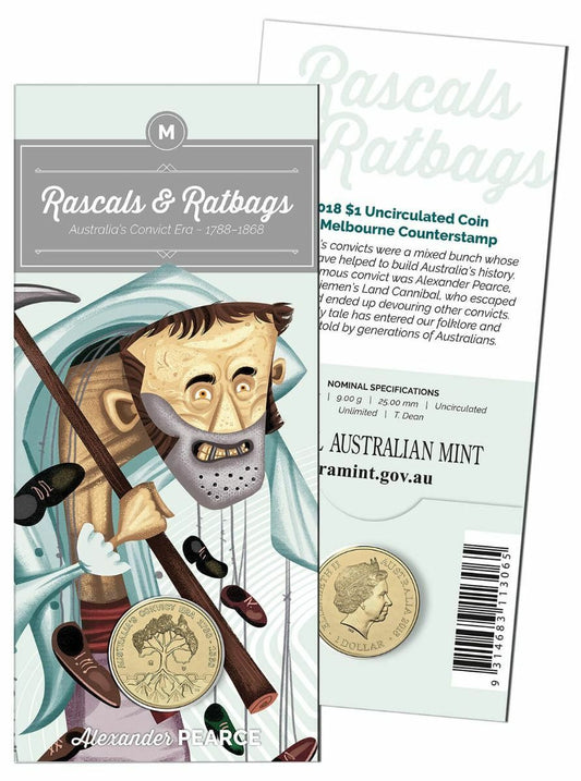 2018 Rascals & Ratbags Australia's Convict Era $1 UNC "M" mint mark (mintmark) coin.