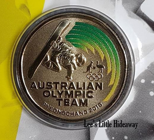 Australian Olympic Team Pyeongchang 2018 $1 coloured frosted uncirculated coin.