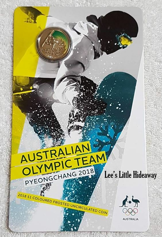Australian Olympic Team Pyeongchang 2018 $1 coloured frosted uncirculated coin.