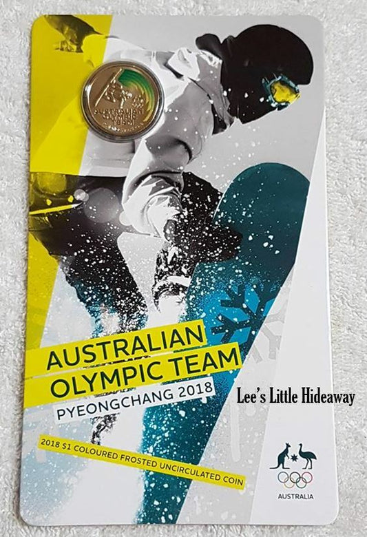 Australian Olympic Team Pyeongchang 2018 $1 coloured frosted uncirculated coin.