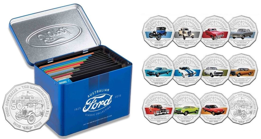 Limited Edition 2017 & 2018 FORD AUSTRALIAN CLASSIC & FORD HIGH OCTANE 50C COIN COLLECTION WITH COLLECTORS' TINS