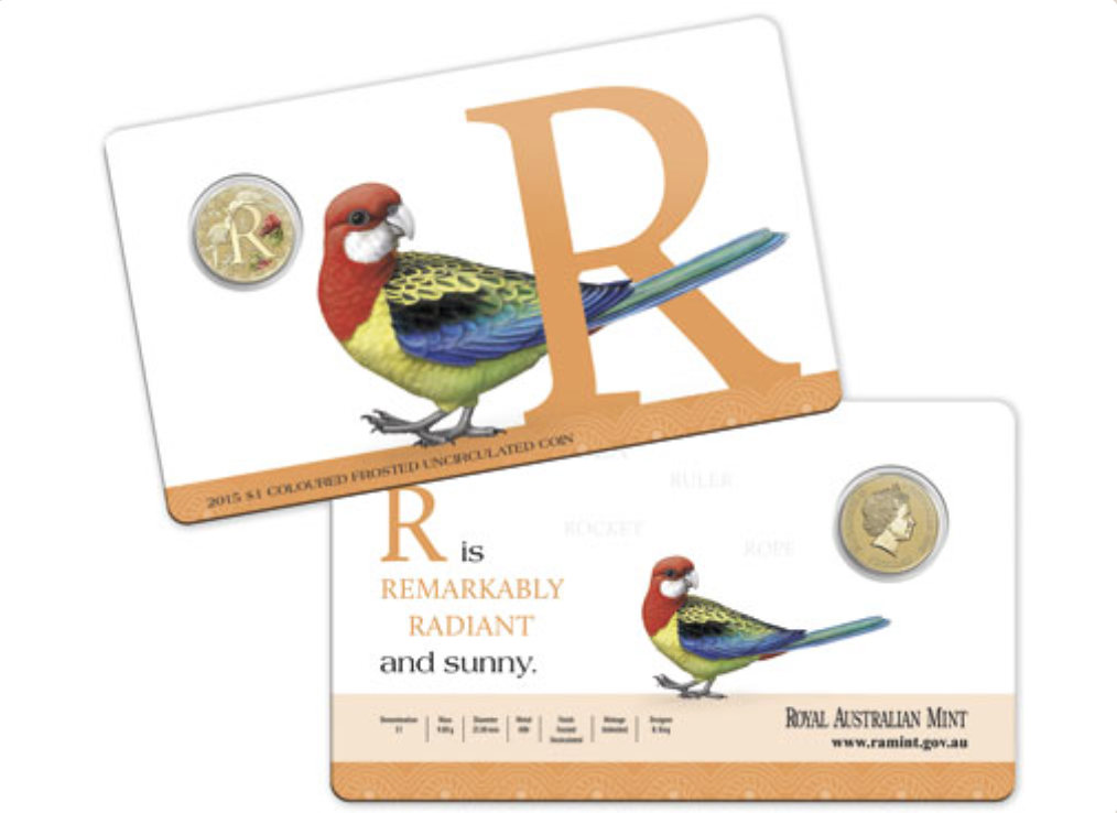 2015 Alphabet Collection Letter R $1 Coloured Frosted Coin RAM
