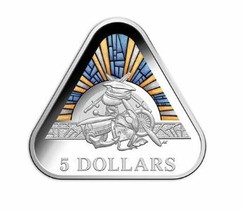 2018 $5 Coloured Fine Silver Proof Triangular Coin - Land Sea Air