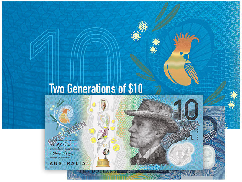 Two Generations of $10 banknotes RBA official folder UNC pair