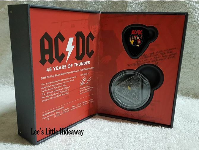 2018 $5 Fine Silver Nickel Plated Coloured Proof Triangular Coin AC/DC - 45 Years of Thunder