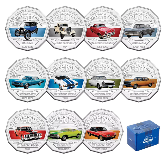 Limited Edition 2017 FORD AUSTRALIAN CLASSIC 12 coin set WITH COLLECTORS TIN - factory sealed!