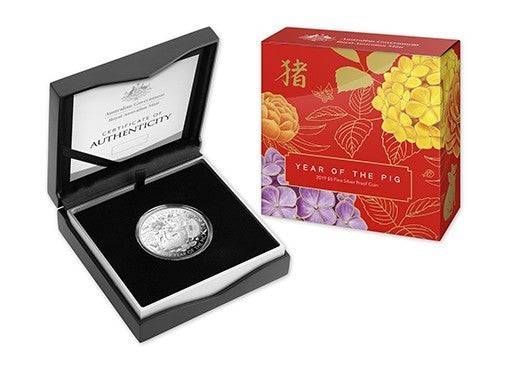 2019 Lunar Year of the Pig $5 1oz Fine Silver Proof Coin