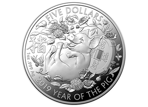 2019 Lunar Year of the Pig $5 1oz Fine Silver Proof Coin