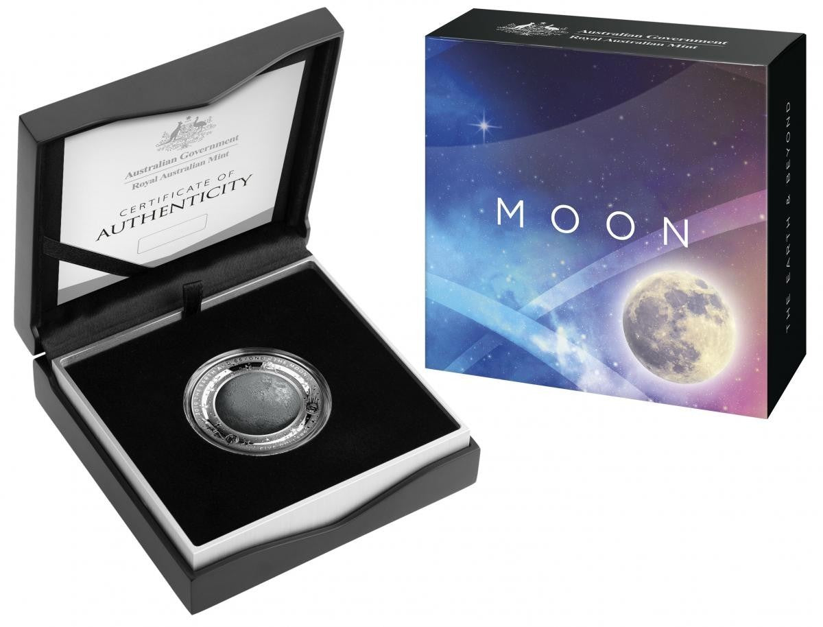 2019 The Earth & Beyond “THE MOON” $5 coloured fine silver proof domed coin