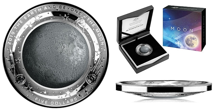2019 The Earth & Beyond “THE MOON” $5 coloured fine silver proof domed coin