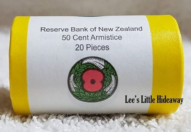 2018 Armistice Coloured 50c Coin Roll Reserve Bank of New Zealand