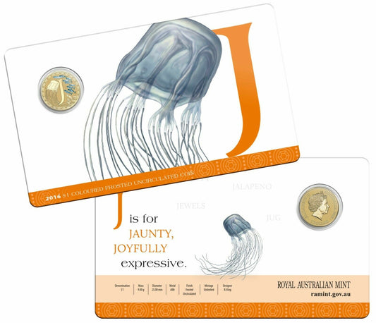 2016 Alphabet Collection Letter J $1 Coloured Frosted Coin RAM