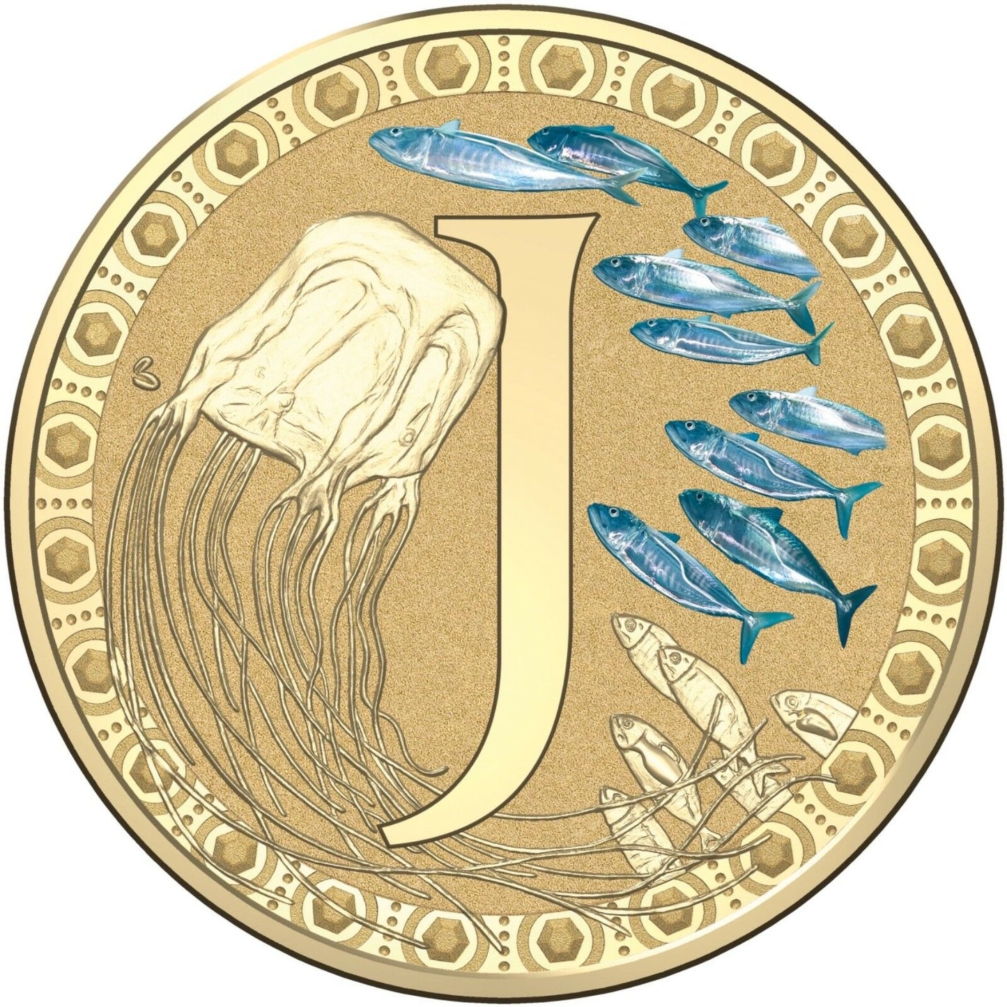2016 Alphabet Collection Letter J $1 Coloured Frosted Coin RAM